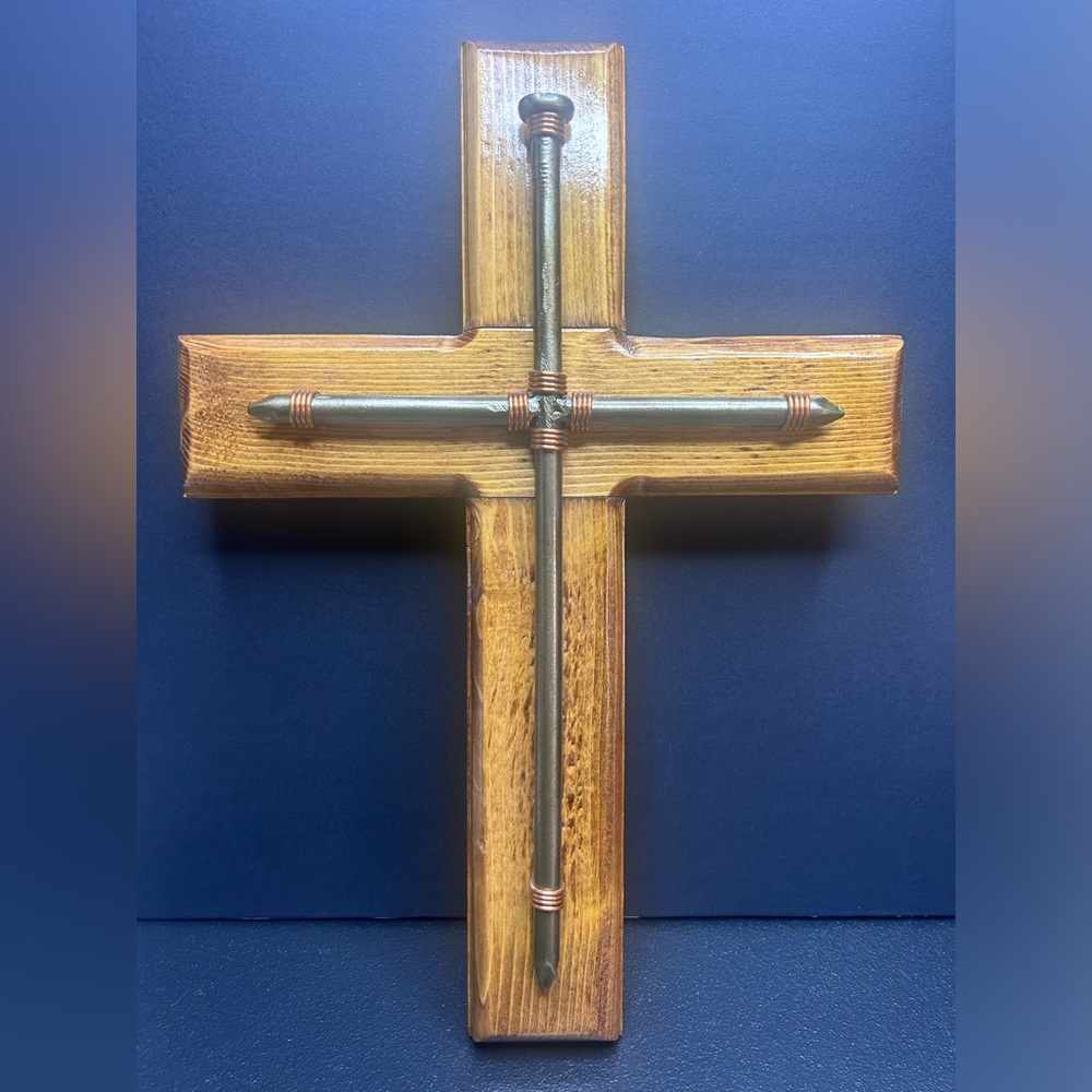 cross - wood with steel nails - 10" x 14" tall - religious home decor